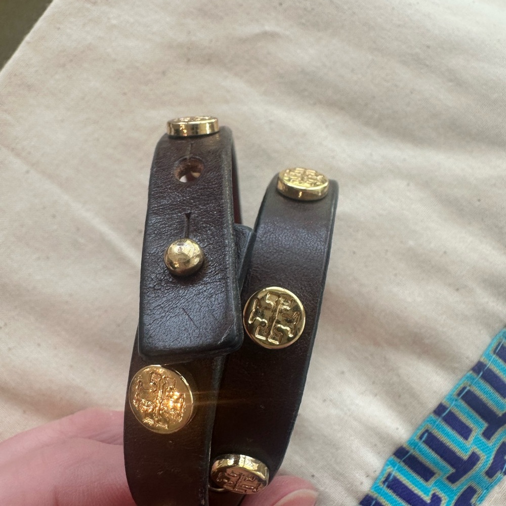 Tory Burch Dark Brown Leather wrap bracelet  with Gold Accents - Picture 2 of 5